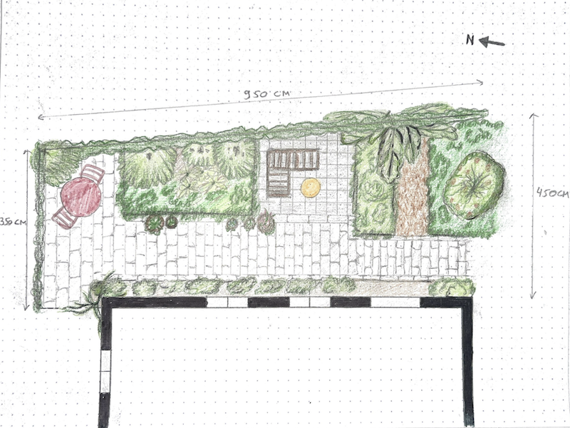Tuinontwerp van compacte schaduwrijke stadstuin in Breda