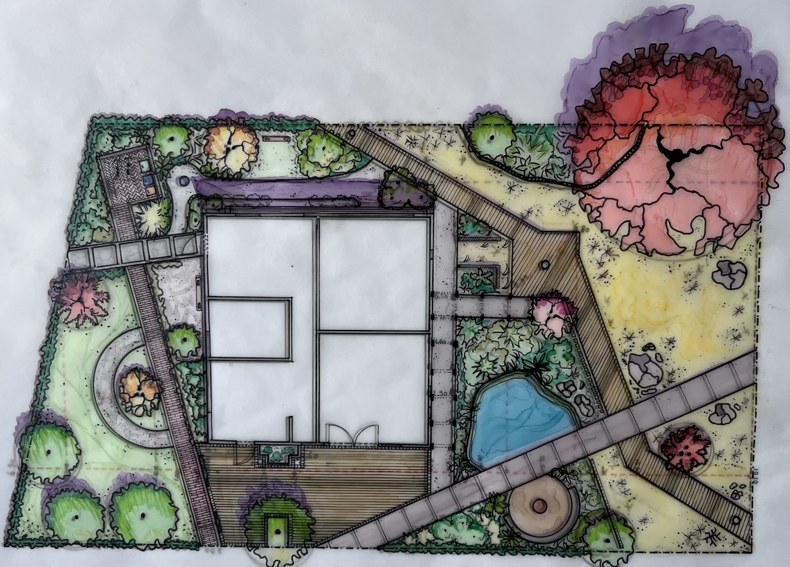 Ontwerp impressie van ruime, moderne en verrassende tuin in Breda